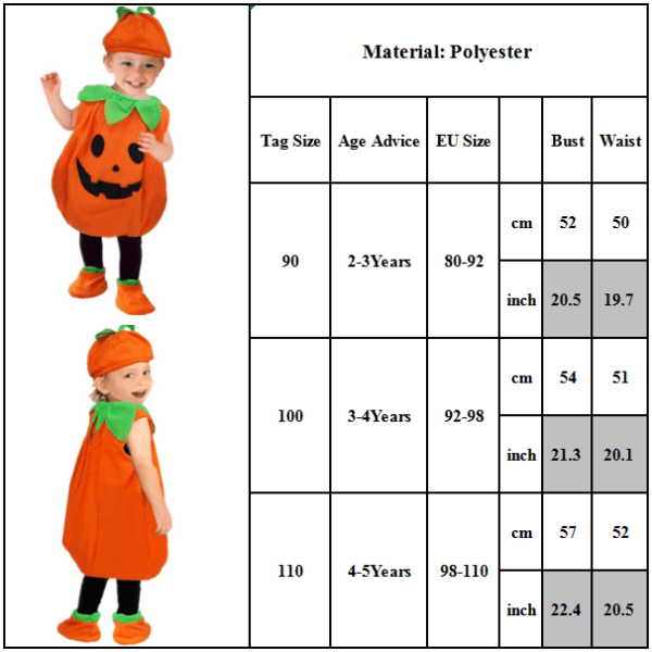 Barns Halloween Pojkar Flickor Pumpa Cosplay Kostym Klänning Outfits 4-5 Years