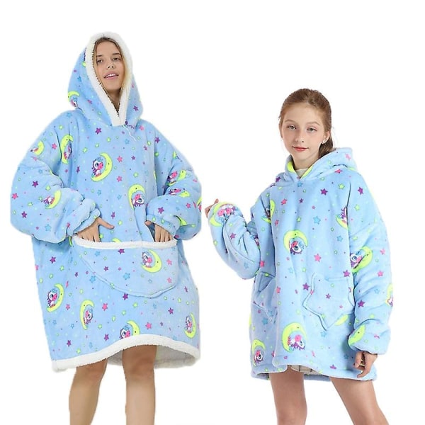 Vinter Sherpa filt Plysch Fleece Familie Matchende Hoodie Jente Genser Avocado hjemmekjole .i Blue Unicorn KidSize