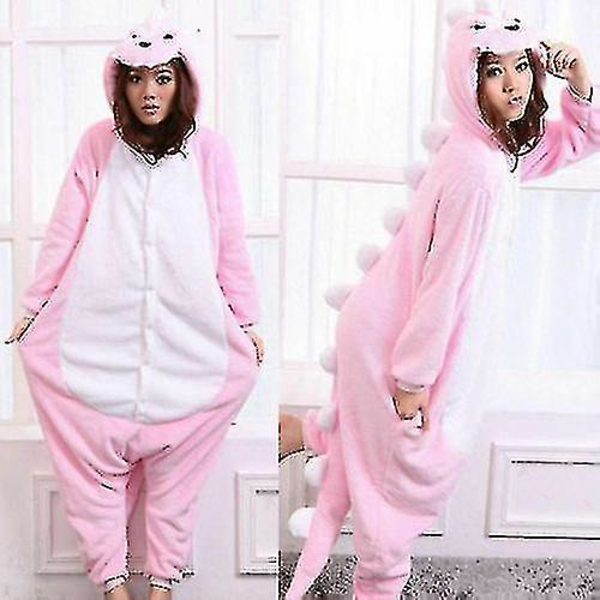 Halloween Unisex Onesie Kigurumi Fancy Dress Kostyme Hettegensere Pyjamas Nattøy-9-1 Pink Dinosaur XL for 180-190cm