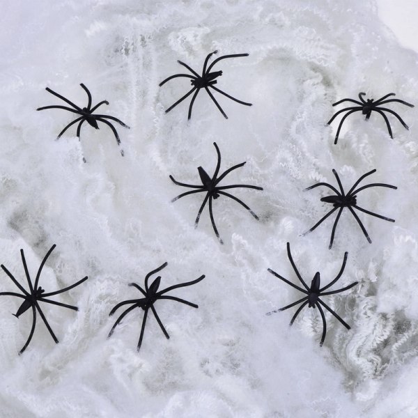 Mub- engros Halloween Spider Webs Stretch Cobwebs med 2 plastspindler for Halloween innendørs utendørs dekorasjoner White