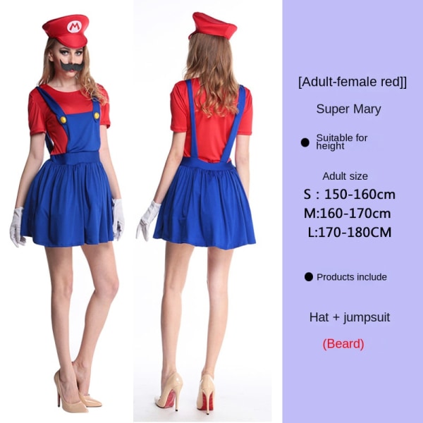 Mub- RS583 Children's Mario Clothes Super Mario Costumes Halloween Cosplay Anime Costume Parent-child Role Playing Costume Mario adult women's red XL