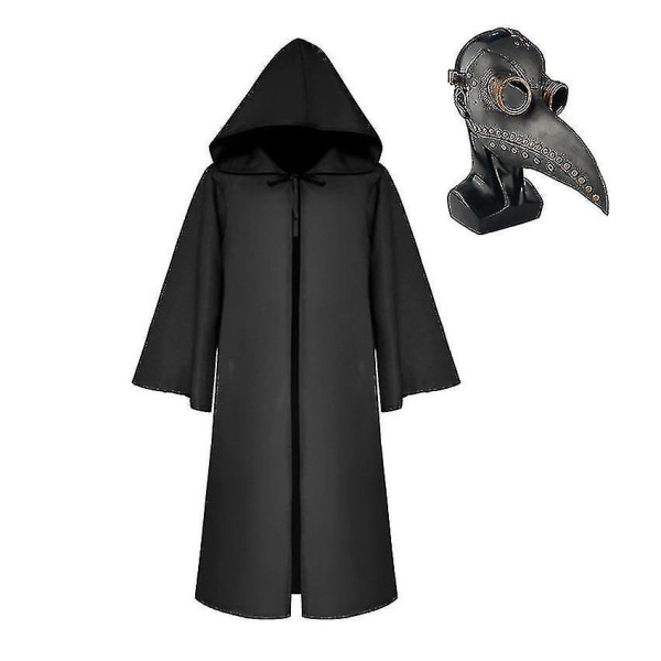 Plague Doctor Reaper Cosplay Adult Kids Carnival Halloween Costume With Steampunk Mask -a Black with mask 155CM