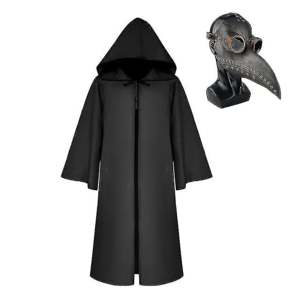 Ruttolääkäri Reaper Cosplay Aikuisten Lasten Karnevaali Halloween-asu Steampunk-naamiolla -a Black with mask 3XL