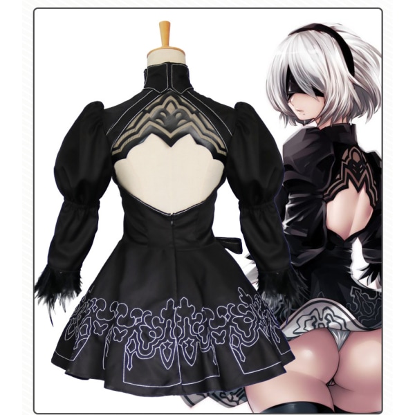 Mub- BAIGE Automata Yorha 2B Cosplay Suit Anime Women Outfit Disguise Costume Fancy Halloween Girls Party Black Dress Cosplay Costume Set 2 XL