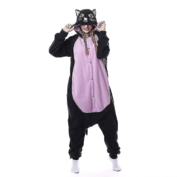 Hksng Kigurumi Dyr Voksne Katt Bjørn Hai Onesies Pyjamas Vaskebjørn Kostymer Drake Jumpsuit Jul Midnight Cat