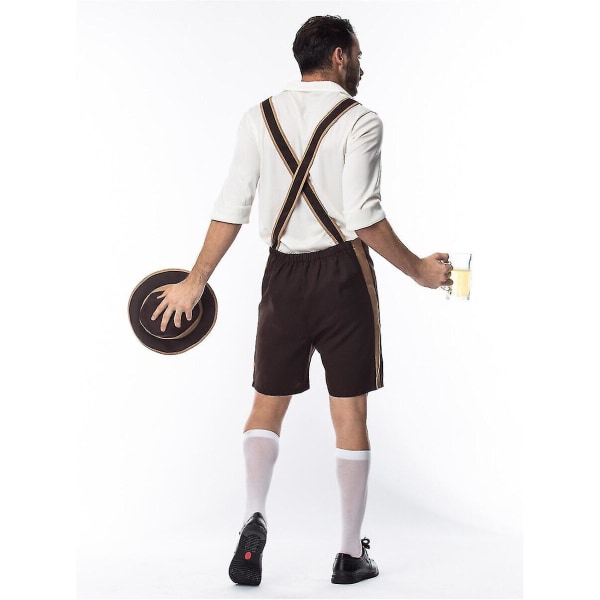 Men Bavarian Lederhosen German Oktoberfest Traditional Shorts Beer Guy Costume Hk -a L