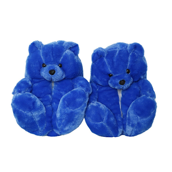 Mub- Teddybjørn tøfler Søte teddybjørn plysj tøfler for gutter og jenter hjem varme bomull tøfler Blue tie-dye 36-41