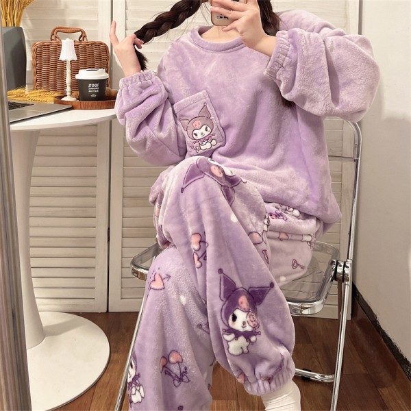 Mub- Flanellpyjamas kvinnlig söt höst vinter loungewear Kulomi Kulomi L
