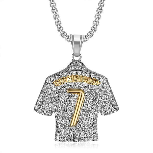 Mub- Fotbollsfans Ronaldo No.7 halsband med hänge i titanstål Bicolor