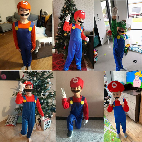 Mub- 4-12Y Child Super Mari Bros Cosplay Jumpsuit Suit Boy Girl Halloween Anime Fantasy Romper uigi Brothers Dress Hat Costume 04 L
