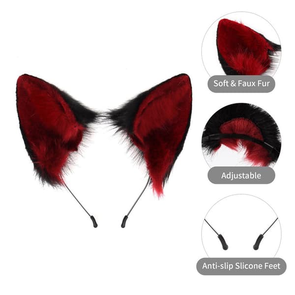 Søt Fox Wolf Cat Ear Hodebånd Dampannbånd Live Hodeplagg Grå