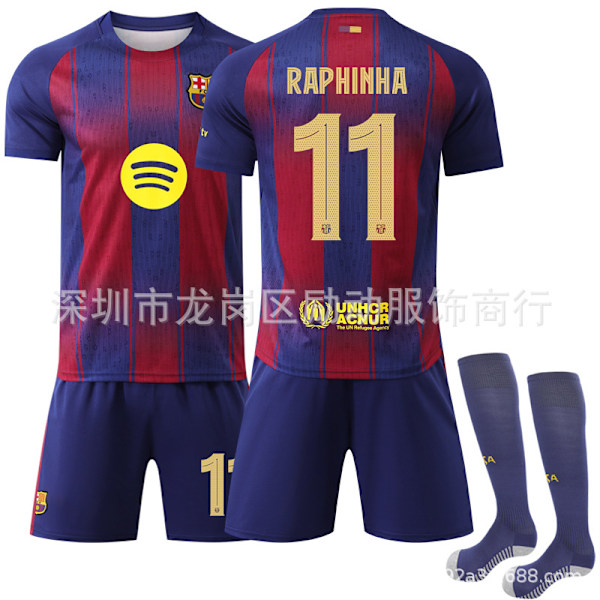 Xbi- 2526 Barcelona hemma Champions League version fotbollströja set 11 RAPHINHA #XS