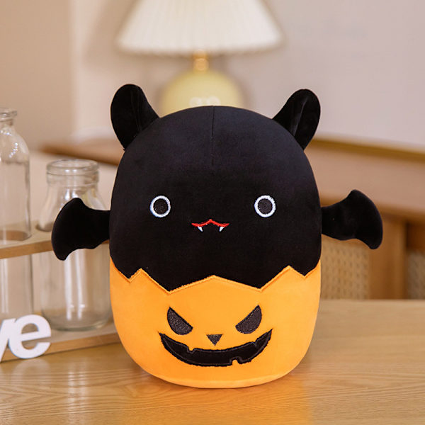Mub- Squishmallows Halloween gresskar pute Rolig flaggermus gresskar plysj liten djeveldukke Orange bats 30cm
