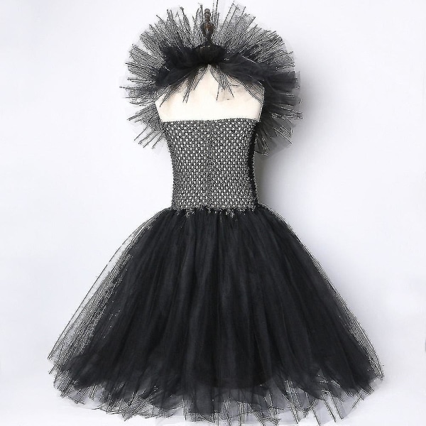 Halloween Costumes Kids Girls Black  Dress Ankle Length Dresses Devil Costume Cosplay Outfits Horns Wings -a Only dress 7y