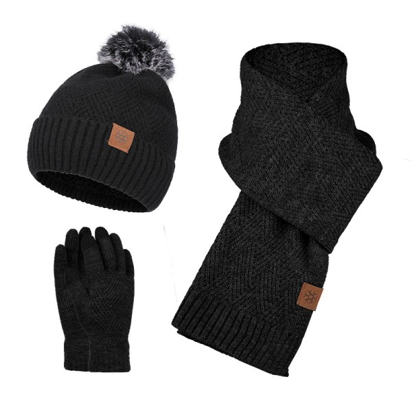 Mub- Wholesale autumn winter thick warm knitted hats fashion new men women Winter Three piece scarf gloves three sets Pink