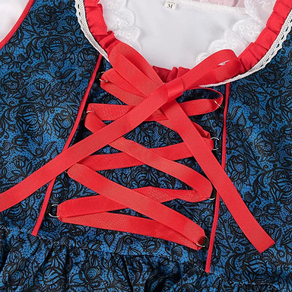 Mub- Naisten saksalainen olut Dirndl -mekko Esiliina Setti Asuja Baijerin Oktoberfestin Babe Bar -apu Karnevaali Punainen Ruudullinen Mekko Blue M