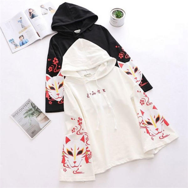 Mub- Cosplay Loose Ladies Fashion Harajuku Naisten Hupullinen ja Pitkähihainen Huppari Ins Style Japan Anime Asuja Aikuisille Yksi Koko White M