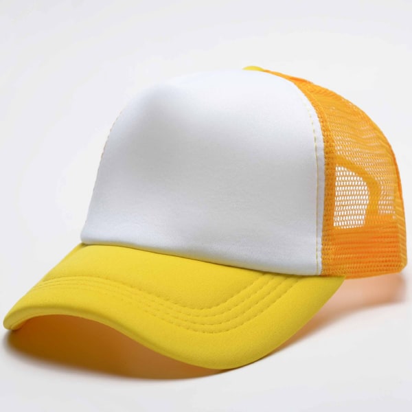 Mub- Wholesale Hip Hop Cotton Mesh Trucker Hat Blank Casquette Baseball Custom Logo Print 5 Panel Embroidered Sports Caps Yellow White