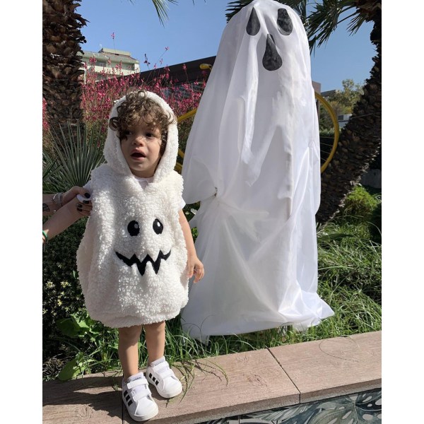 Mub- Limanying supply Autumn and Winter Halloween Sleeveless Pumpkin Style Hoodie Thickened baby outfit halloween costume kids White 90