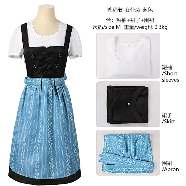 Xbi - Oktoberfest-tapahtuman asut Münchenin olutmekot jacquard-pitsillä näyttäviin juhliin Slim blue apron XXL