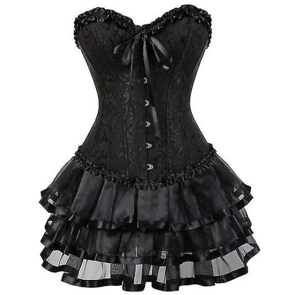 Sexede Korsetter Kjoler Til Kvinder Plus Size Kostume Overbust Burlesque Korset Og Miniskørt Sæt Tutu Korset -a black L