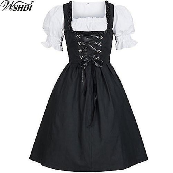 2018 Ny Dame Tysk Øl Pige Wench Dirndl Kostyme Oktoberfest Kostyme Puff Ermer Rygg Sløyfe Snøring Opp Biergarten Kjole -a 4XL