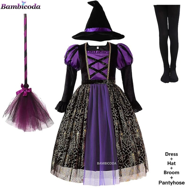 Halloween Barnekjoler Jenter Heks Festkjole Gotisk Spøkelse Kostyme Barn Kjole Robe Tutu Kjole Heks Hatt For Purim Karneval Fest -a c10 5-6T(120)