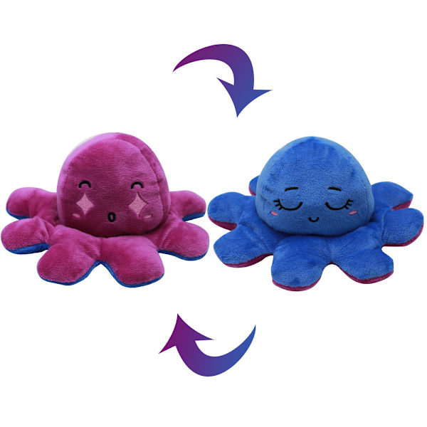 Mub- Uttryck flip bläckfisk docka flip bläckfisk dubbelsidig docka bläckfisk plysch docka Purple to blue