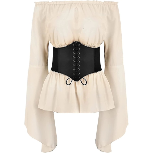 Kvinde Renæssance Bluse Toppe Korset Livrem Middelalderlig Victoriansk Off Shoulder Langærmet Skjorte Pirat Cosplay Kostumer -a Beige X-Large
