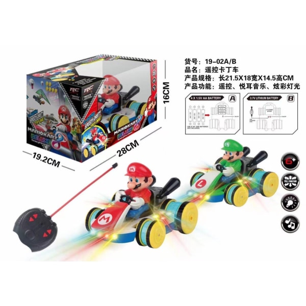 Mub- Mario RC Bil Cool Stunt Bil Ljus Musik Mario Kart Racing Rechargeable [Red]