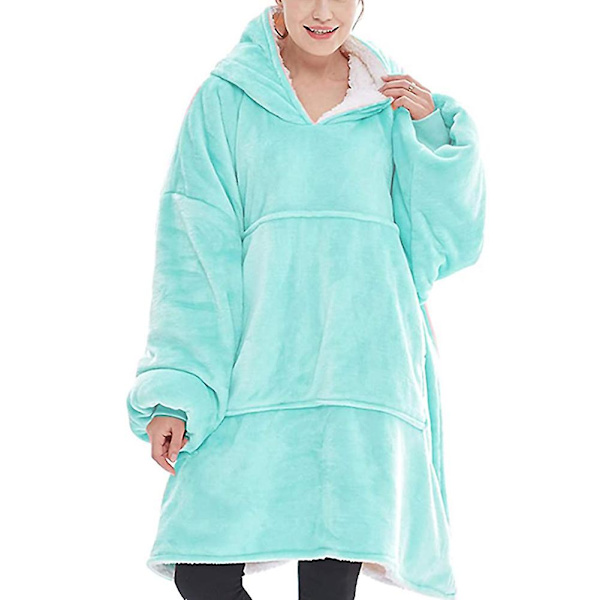 Pehmeä ja lämmin hupparipeitto, jossa on iso tasku - Flanelli, lämmin, mukava, ylisuuri, unisex Lake Blue