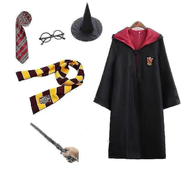 Harry Potter 6pc Set Magic Wizard   Fancy Dress Cape Cloak Costume_y -a red M
