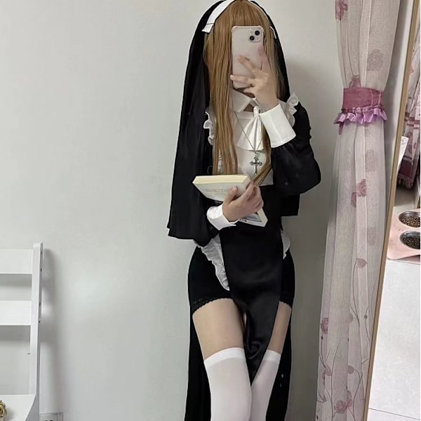 Mub- Sexy nun dress uniform hot Nun attire nun cosplay costume Black 45-60kg