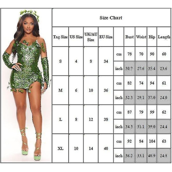 Halloween Villain Poison Ivy Cosplay Costume Fancy Dress For Women Carnival Party Sequin Dress Set -a M