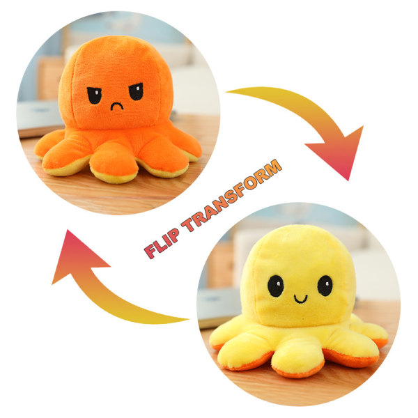 Mub- Mustekalapehmolelu söpö mustekalapehmo kaksipuolinen käännettävä mustekala Orange/yellow 20cm