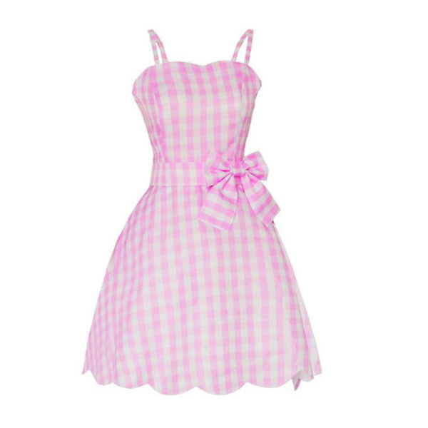 Halloween Naisten Barbie Elokuva Cosplay-asu Vaaleanpunainen Ruutukuvioinen Liukumekko Juhla Midi-mekot Pukuasu -a B XL