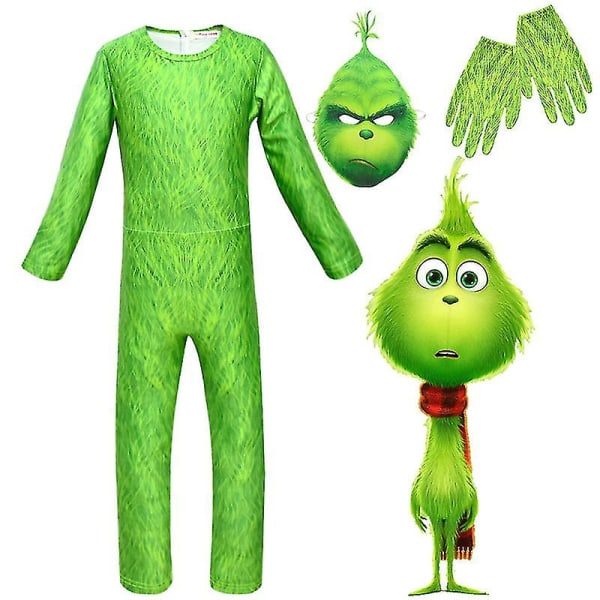 5-13 år Grinch Cosplay Kostumer Fest Jumpsuit Romper Sæt -a 12-13 Years