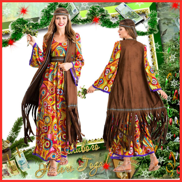 70-luvun asut naisille Diskoasu Asusteet 60-luvun 70-luvun asu Naisille Hippiasu Vaatteet Asu Halloween -a Brown M