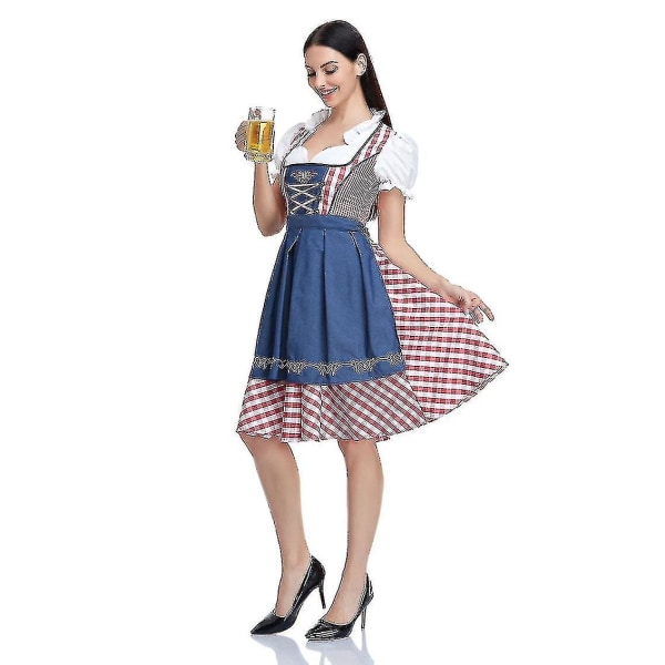 Oktoberfest ølkjole til kvinder Oktoberfest ølkjole -a Denim Red Check 2XL