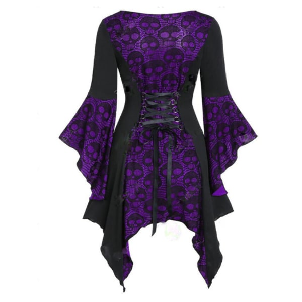 Retro medeltida gotisk spetsklänning för kvinnor purple L