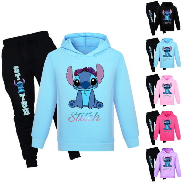 Lilo and Stitch Kids träningsoverall T-shirt Hoodie Sport Top Pants -a blue 150cm