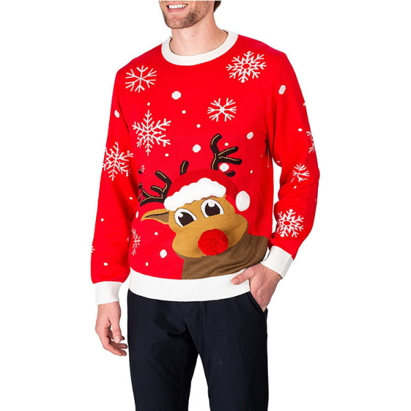 Mub- Efterår og vinter ny jule elg vibe festlig casual strikket trøje red XXXL