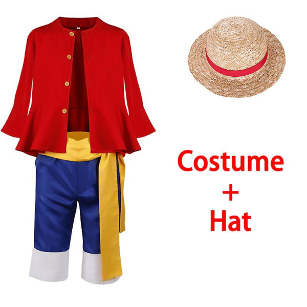 Luffy Cosplay Costume Anime Monkey D Luffy Cosplay Uniform Hat Halloween Costume For Men Boys Children -a costume and hat kids 150