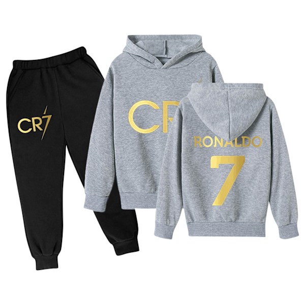Xbi- CR7 Ronaldo Lasten Pojat Casual Treenihaalari Jalkapallo Huppari Treenihousut Pusero Asuste 140 gray