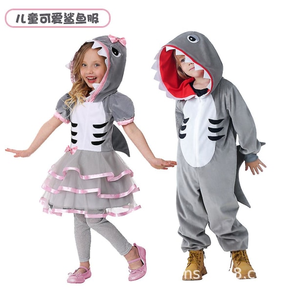 Småbarnshest Kanin Hund Løve Tiger Dinosaur Kostymer Gutter Jenter Lam Får Tegneserie Dyr Jumpsuits Halloween Purim shark-dress XL