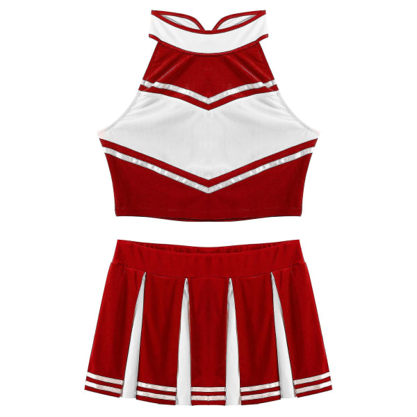 Kvinnor Vuxna Cheerleader Uniform Performance Outfit Japansk kolflicka Cosplay Kostym Ärmlös Crop Top Mini plisserad kjol -a Black A S