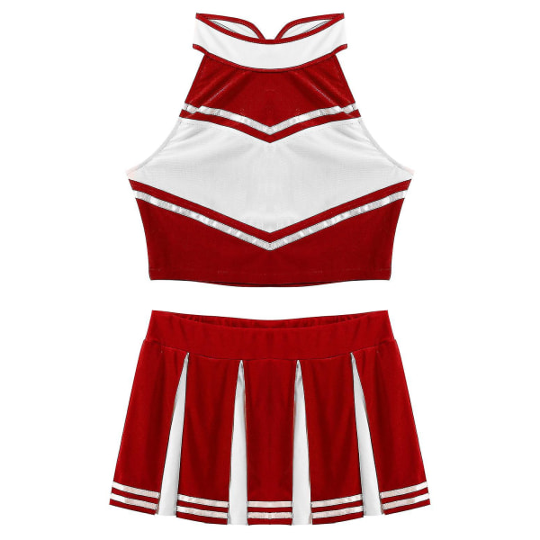 Naisten aikuisten cheerleader-asu esitysasun japanilainen cheerleader-tyttö cosplay-asu hihaton lyhyt toppi minihame Wine Red A S