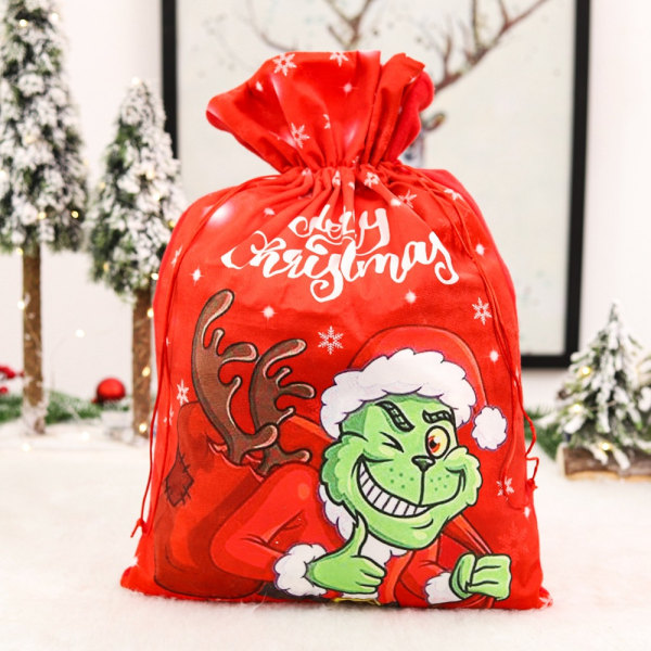 Mub- Jouluinen omenalaukku piirretty nukke Joululahja pussi karkki päiväkoti lahja C-D22 Grinch presentpåse