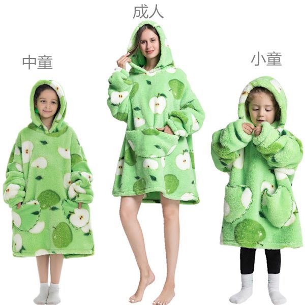 Mub- Huva bomuld uld vinterjakke filt dragt tyk lat dragt TV-filt tv filt pyjamas trøje hoodie filt Green apples 60CM