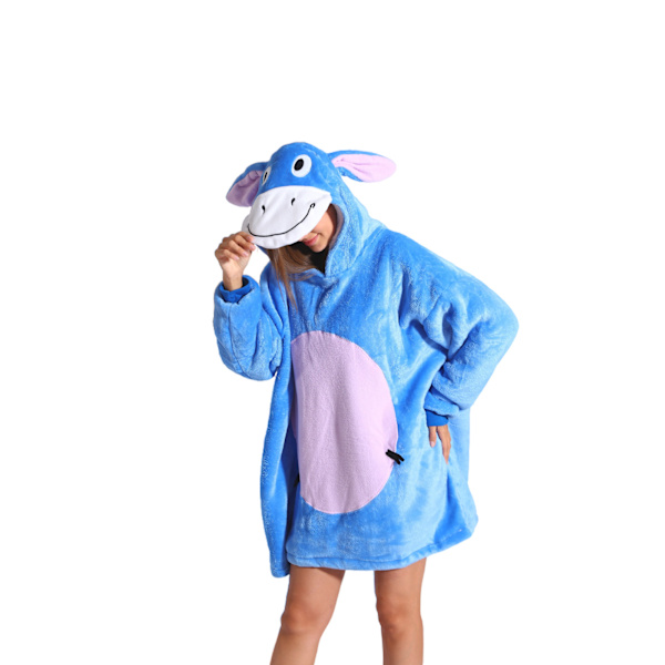 Mub - Tegnet lat pyjamas pullover trøje flanel pyjamas efterår og vinter flanel tæppe trøje hættetrøje tæppe Blue Donkey TV